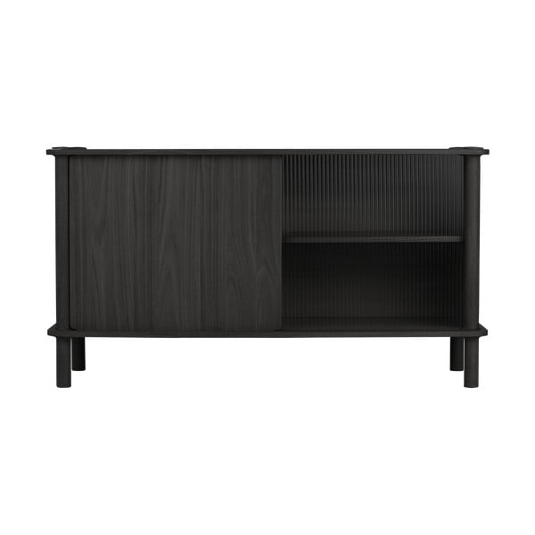 Vetrina nera in rovere massiccio con ante scorrevoli 135x73,5x48 cm Italic – UMAGE