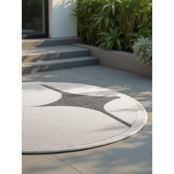 Tappeto da interno/esterno rotondo bianco e nero ø 160 cm Duet Bowen – NORTHRUGS-image-3