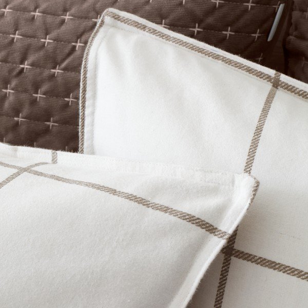 Set copripiumino e federa color crema/grigio tortora in flanella per letto matrimoniale 200x200 cm Brushed Regal Check – Bianca-image-3