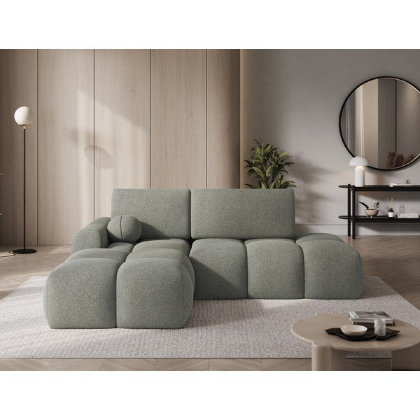 Divano angolare verde allungabile/con contenitore (con penisola a sinistra/con chaise lounge) con rivestimento in bouclé Vittario – ELTAP-image-1