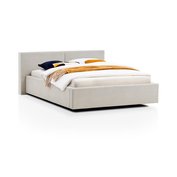 Letto matrimoniale imbottito beige con contenitore con rete inclusa 140x200 cm Cube – Meise Möbel-image-4