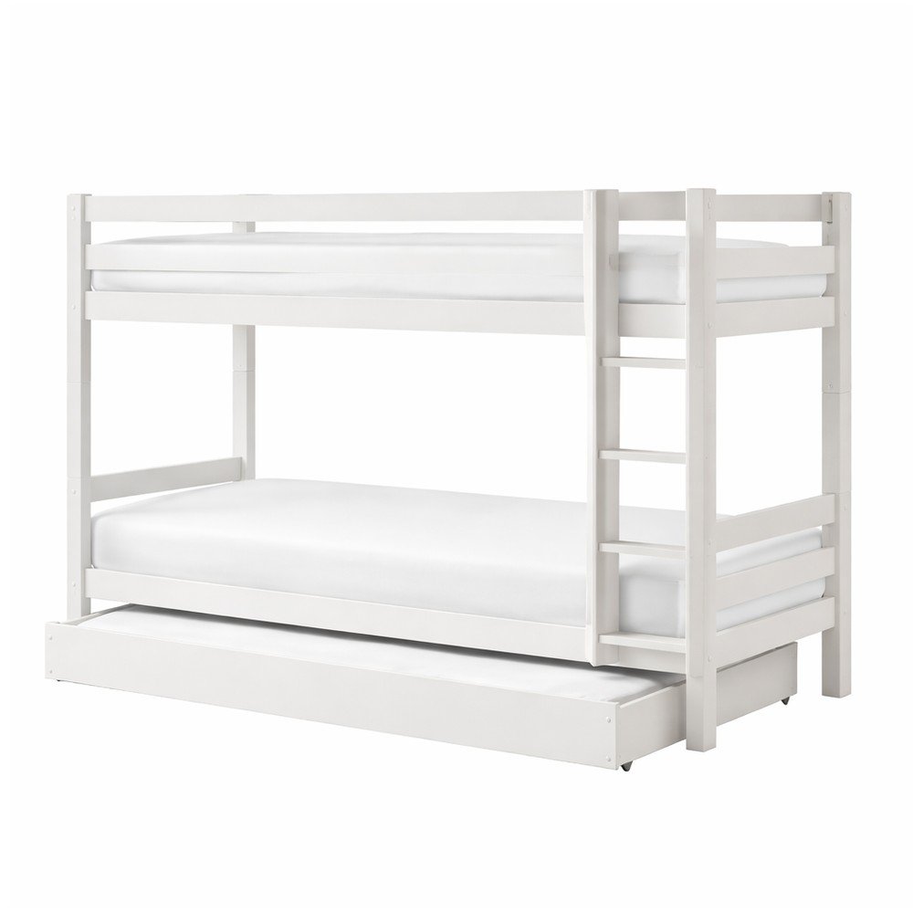 Letto da bambini a castello/estraibile bianco in pino massiccio con contenitore con rete inclusa 90x200 cm PINO – Vipack | Letti per bambini