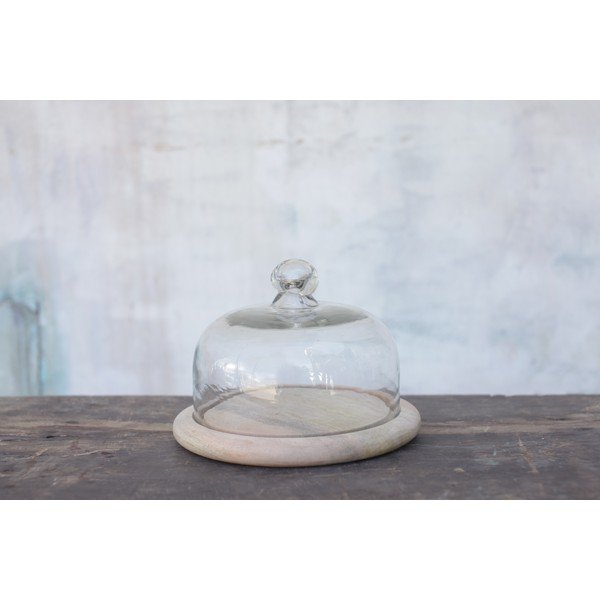 Vassoio in legno di mango con coperchio in vetro Bell Dome - Nkuku-image-1