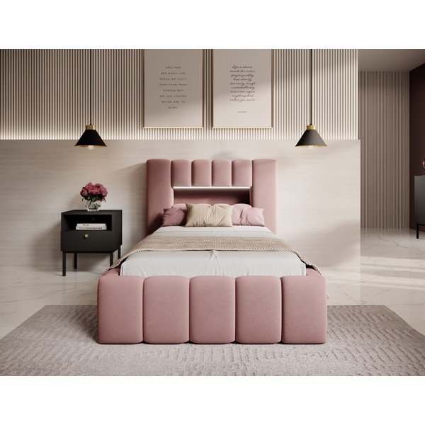 Letto singolo imbottito rosa con contenitore con rete inclusa 90x200 cm Lamica – ELTAP-image-2