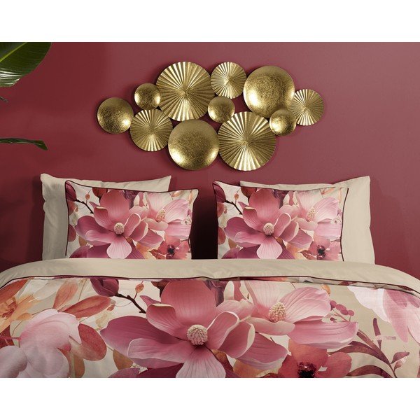 Set copripiumino e federa rosa/beige in raso di cotone per letto singolo ed esteso 140x220 cm Chaja – Descanso-image-2