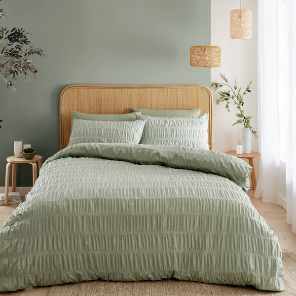 Biancheria da letto in crêpe verde chiaro per letto singolo 135x200 cm Seersucker - Catherine Lansfield