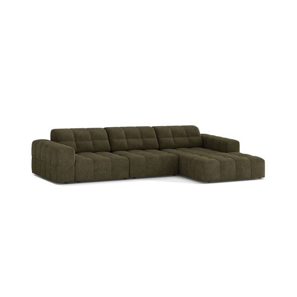 Divano angolare color kaki (con penisola a destra/con chaise lounge) con rivestimento in ciniglia Chicago – Cosmopolitan Design-image-1
