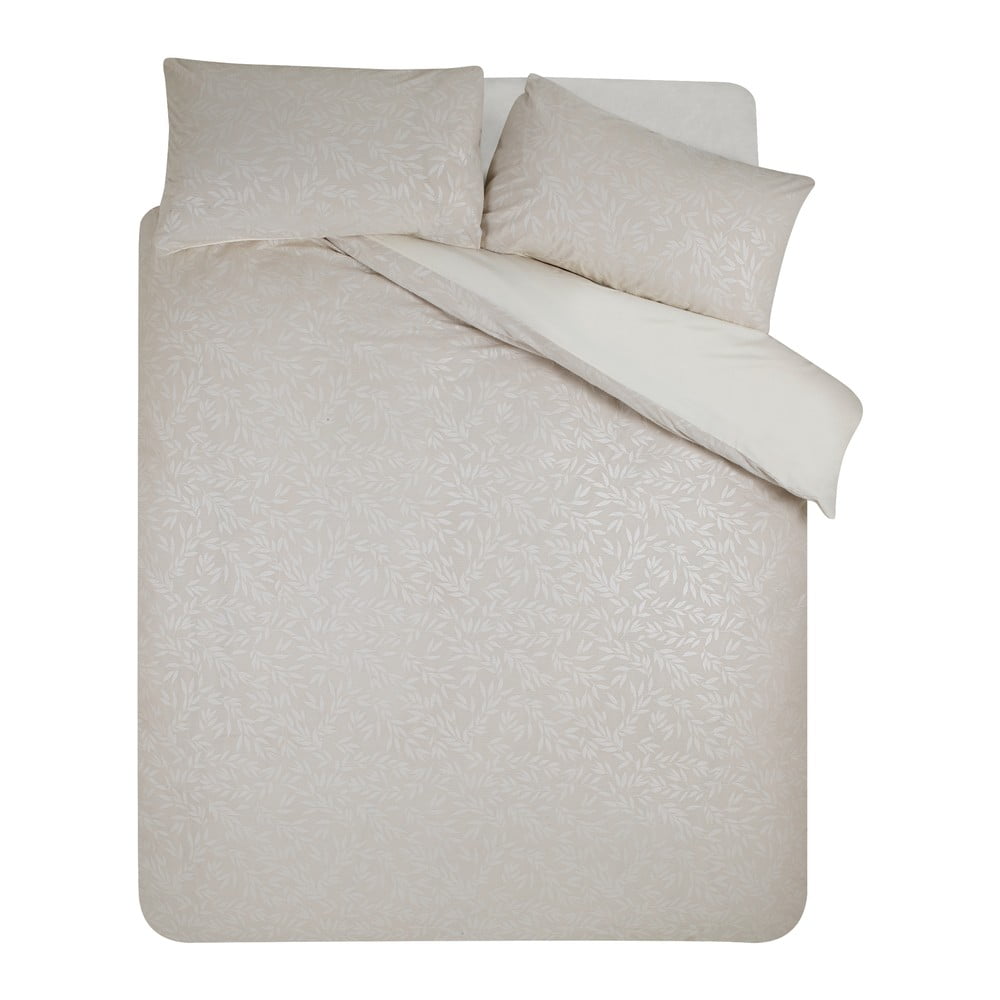 Set copripiumino e federa greige in jacquard per letto matrimoniale 200x200 cm Corded Leaves – Catherine Lansfield | Biancheria da letto