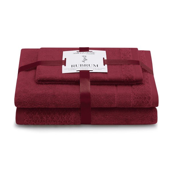 Set di asciugamani per viso e corpo tipo terry rossi in cotone 3 pz Rubrum – Restilo
