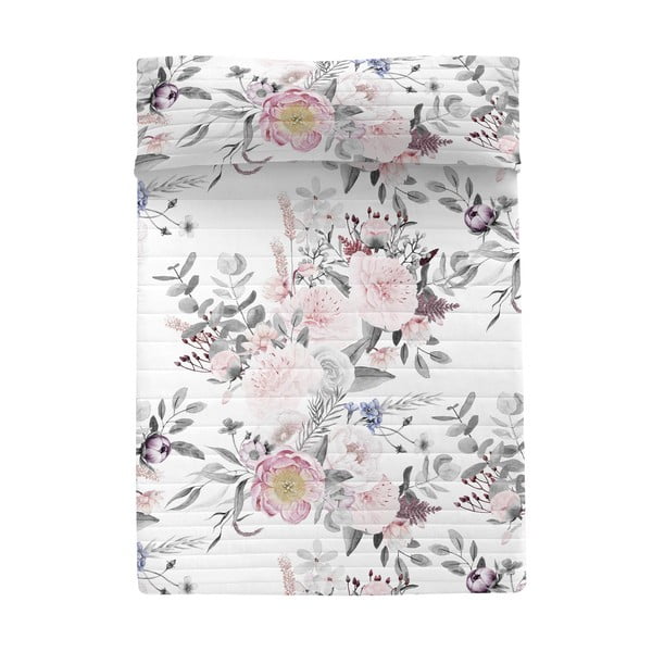 Copriletto trapuntato in cotone bianco e rosa 240x260 cm Delicate bouquet - Happy Friday