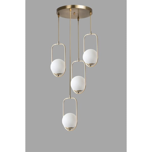 Lampadario bianco/dorato con paralume in vetro ø 30 cm Ahu – Opviq lights-image-2