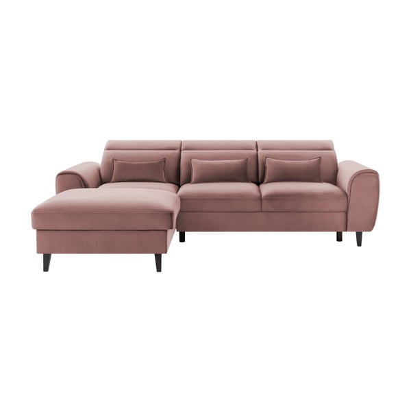 Divano angolare rosa allungabile/con contenitore (con penisola a sinistra/con chaise lounge) e rivestimento in velluto Foble – ELTAP