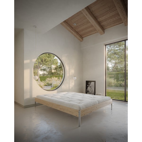 Letto matrimoniale di colore naturale in pino massiccio con rete inclusa 160x200 cm Core – Karup Design-image-1