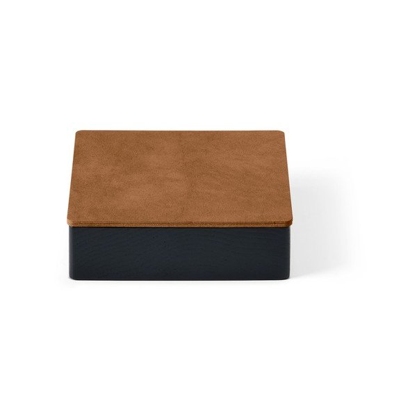 Scatola decorativa con coperchio nera/di colore naturale in legno ed eco pelle 11x11x3,5 cm Square Nupo – LIND DNA