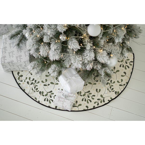 Tappeto per albero di Natale rotondo bianco/verde in cotone a tema Natale lavabile ø 133 cm Santa Likes Mistletoe – Butter Kings-image-1