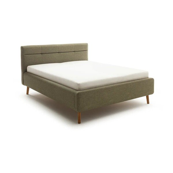 Letto matrimoniale imbottito verde con contenitore con rete inclusa 140x200 cm Lotte – Meise Möbel
