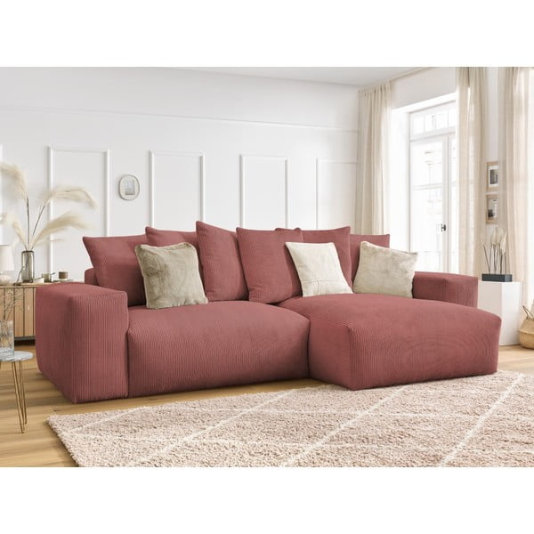 Divano angolare rosa allungabile e con contenitore rivestito in velluto a coste Voltaire – Bobochic Paris-image-4