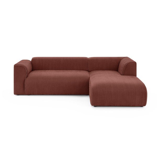 Divano angolare color terracotta (con penisola a destra/con chaise lounge) con rivestimento in velluto a coste Merid  – Ropez