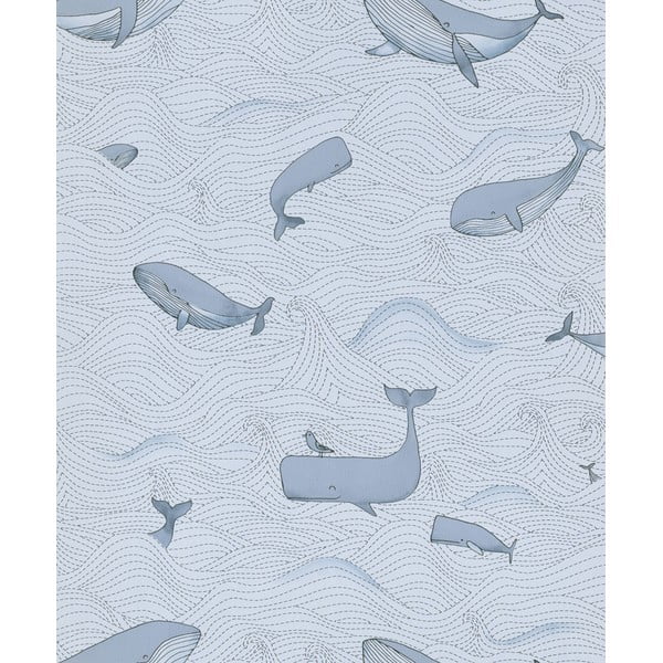 Carta da parati per bambini in lana 10 m x 53 cm Whales - Vavex