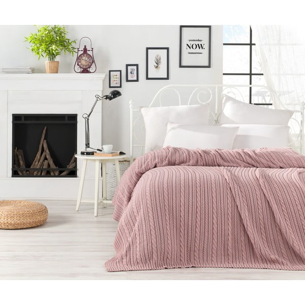 Copriletto rosa cipria in misto cotone Camila, 220 x 240 cm - Homemania Decor