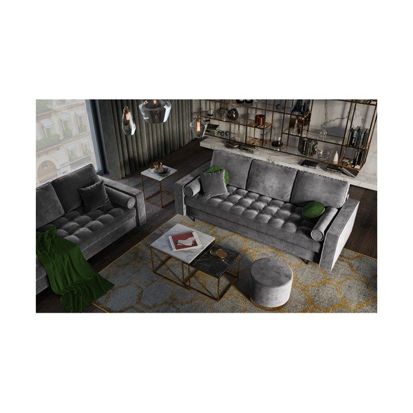 Divano letto in velluto grigio scuro Santo - Milo Casa-image-1