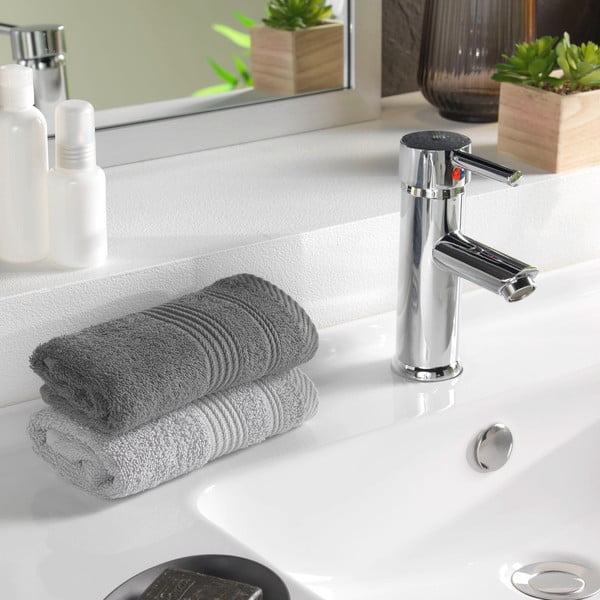 Asciugamano tipo terry grigio scuro in cotone 30x50 cm Tendresse – douceur d'intérieur-image-1