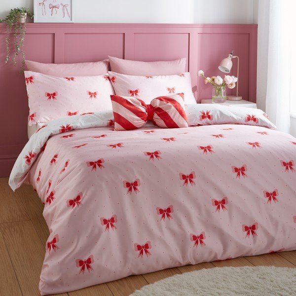 Set copripiumino e federa rosa per letto singolo 135x200 cm Dotty Bows – Sassy B-image-1