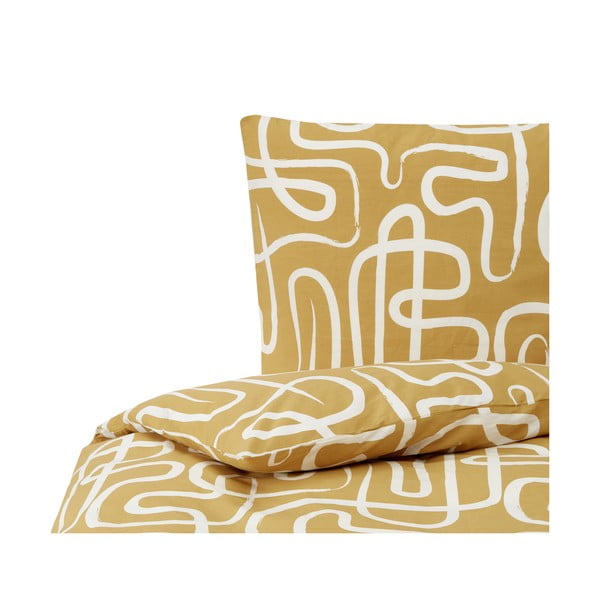 Biancheria da letto singola gialla e bianca in percalle di cotone , 135 x 200 cm Malu - Westwing Collection-image-2