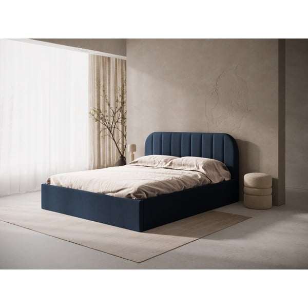 Letto matrimoniale imbottito blu scuro con contenitore/senza testiera con rete inclusa 180x200 cm Susan – Micadoni -image-1