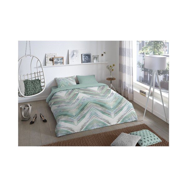 Lenzuolo singolo in cotone verde Chevron, 140 x 200 cm - Good Morning-image-1