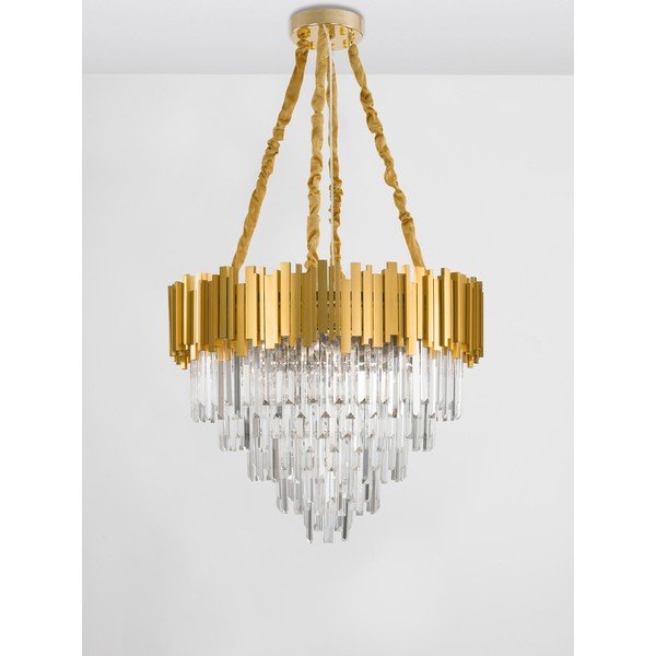 Lampadario dorato in metallo con paralume in cristallo ø 73 cm Grane – Nova Luce-image-4