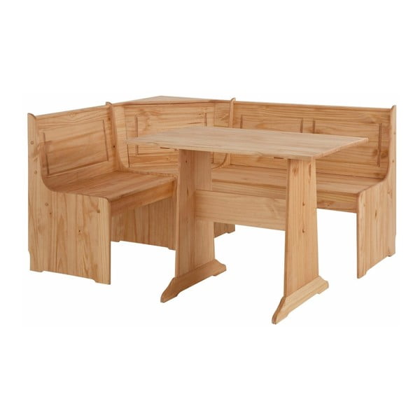 Set di panca angolare e tavolo da pranzo in legno di pino massiccio Samantha - Støraa