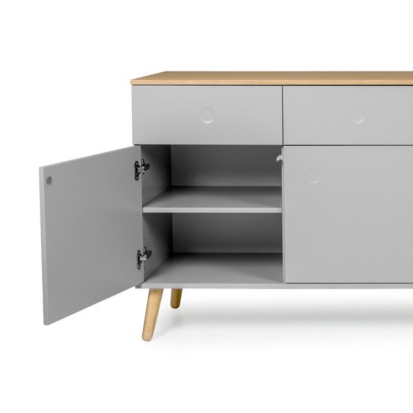 Credenza grigia a quattro ante con gambe in rovere e 4 cassetti Dot - Tenzo-image-3
