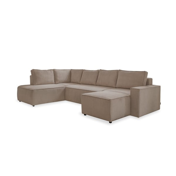 Divano letto angolare in velluto a coste beige Brave Dave - Miuform