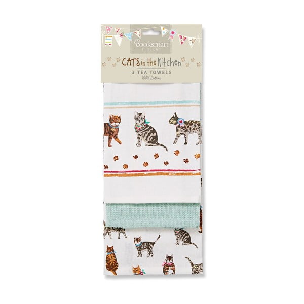 Sada 3 bavlněných utěrek Cooksmart ® Cats on Parade