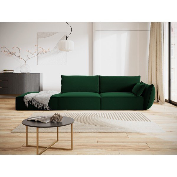 Divano verde scuro con penisola a destra con rivestimento in velluto 264 cm Vanda – Mazzini Sofas-image-1