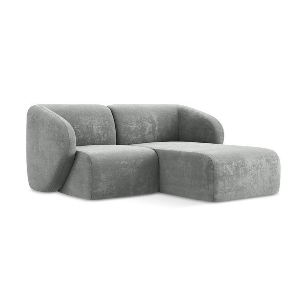 Divano angolare grigio (con penisola a destra/con chaise lounge) con rivestimento in ciniglia Lani – Makamii-image-1