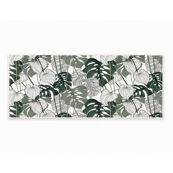 Tappeto bianco-verde lavabile  80x150 cm Monstera - Oyo Concept