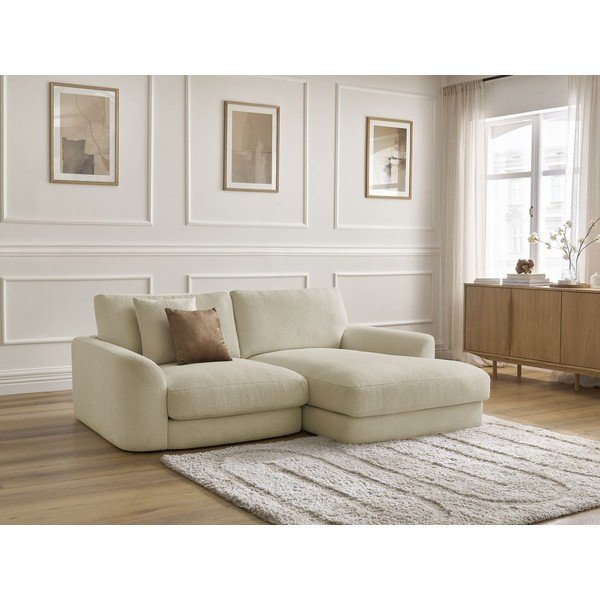 Divano angolare beige (con penisola a destra/con chaise lounge) con rivestimento in bouclé Leonore – Bobochic Paris-image-3