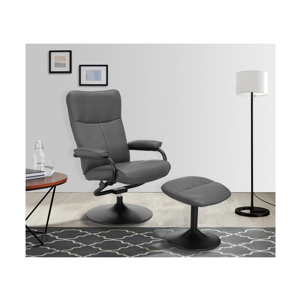 Poltrona relax grigia con poggiapiedi in similpelle Istad - Støraa-image-1