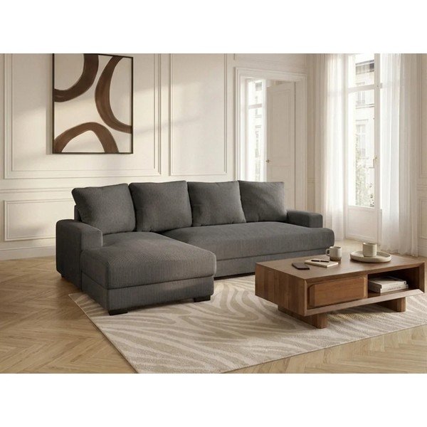 Divano angolare grigio scuro allungabile/con contenitore (con penisola a sinistra/con chaise lounge) con rivestimento in velluto a coste Campi – Bobochic Paris-image-4