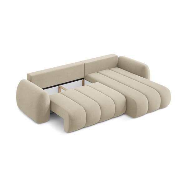 Divano angolare marrone chiaro allungabile/con contenitore (con penisola a destra/con chaise lounge) con rivestimento in bouclé Pele – Makamii-image-3
