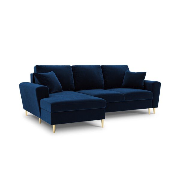 Divano angolare blu allungabile e con contenitore (con penisola a sinistra/con chaise lounge) con rivestimento in velluto Kyoto – Cosmopolitan Design-image-1