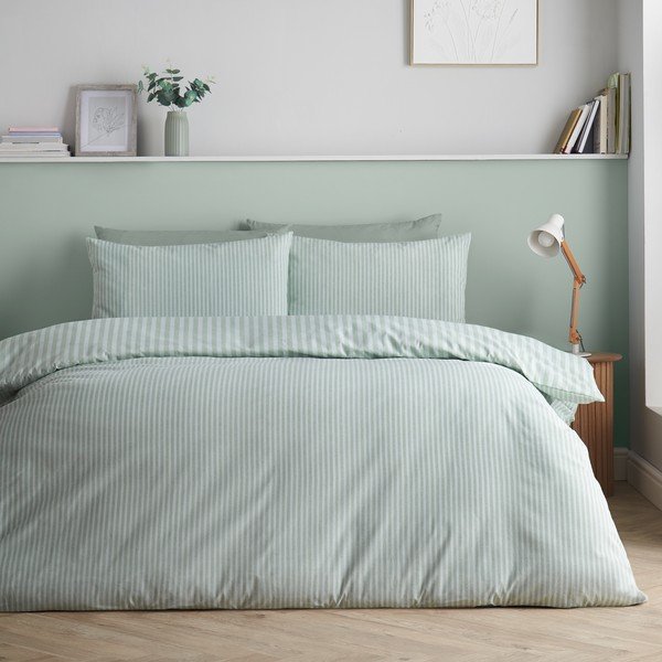 Set copripiumino e federa verde per letto matrimoniale 3 pezzi 200x200 cm Epping Textured Stripe – Catherine Lansfield-image-1