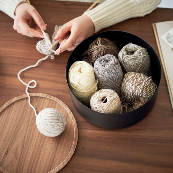 Scatola con coperchio nera in metallo ø 22x11 cm Rin – YAMAZAKI-image-2