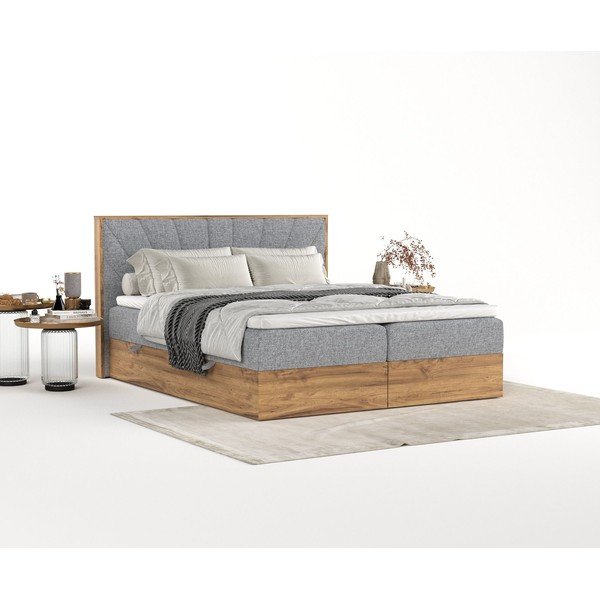 Letto boxspring con contenitore in colore grigio-naturale 180x200 cm Asahi - Maison de Rêve-image-2