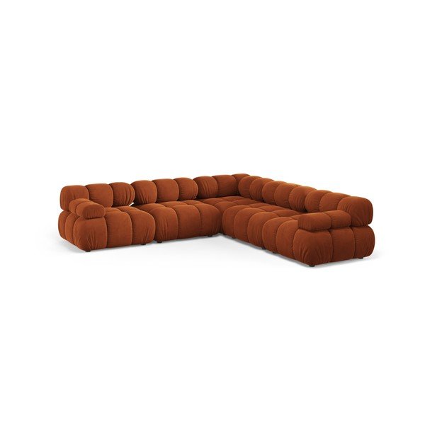 Divano angolare componibile color terracotta con rivestimento in velluto – Micadoni 