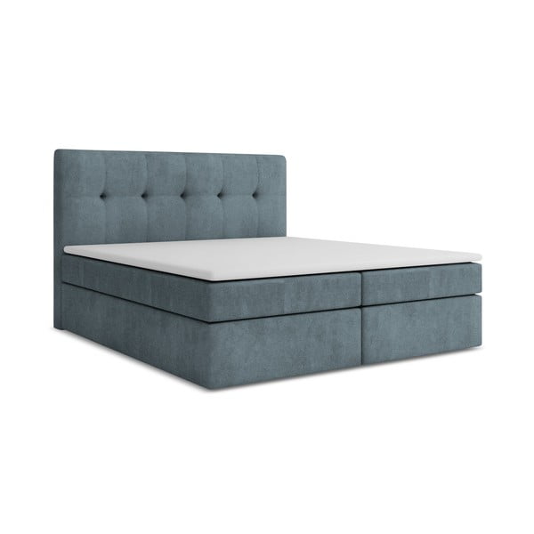 Letto boxspring azzurro con contenitore 140x200 cm Palta – Makamii