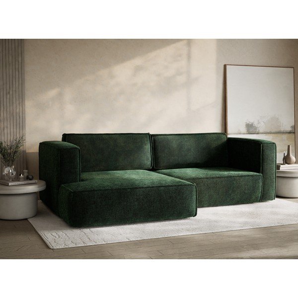Divano angolare verde scuro allungabile/con contenitore (con penisola a sinistra/con chaise lounge) con rivestimento in ciniglia Velto – Maison de Rêve-image-4