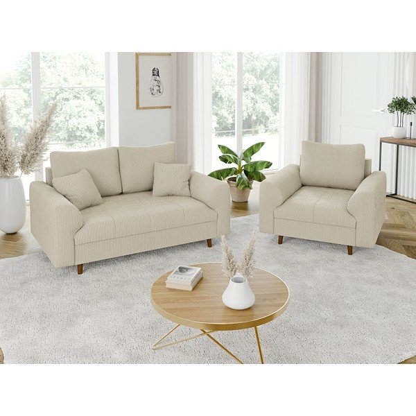 Poltrona beige con rivestimento in velluto a coste Ariella – Ropez-image-4